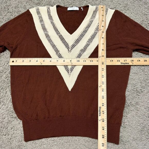 Sandro Paris Brown Open Knit V-Neck Sweater, Size FR 1 (US 4) - Picture 4 of 10